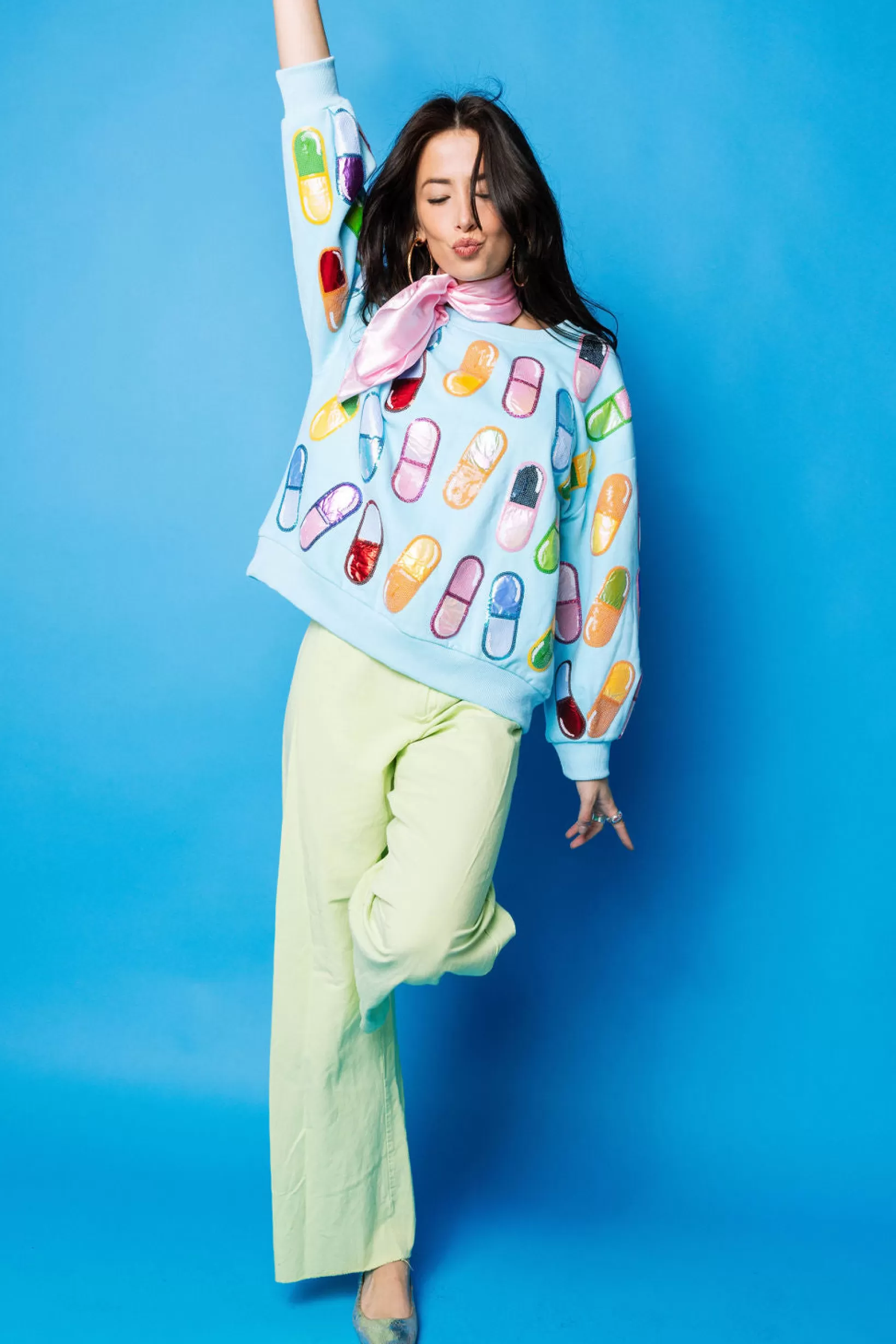 Flash Sale Queen of Sparkles Multi 'Chill Pill' Sweatshirt Aqua