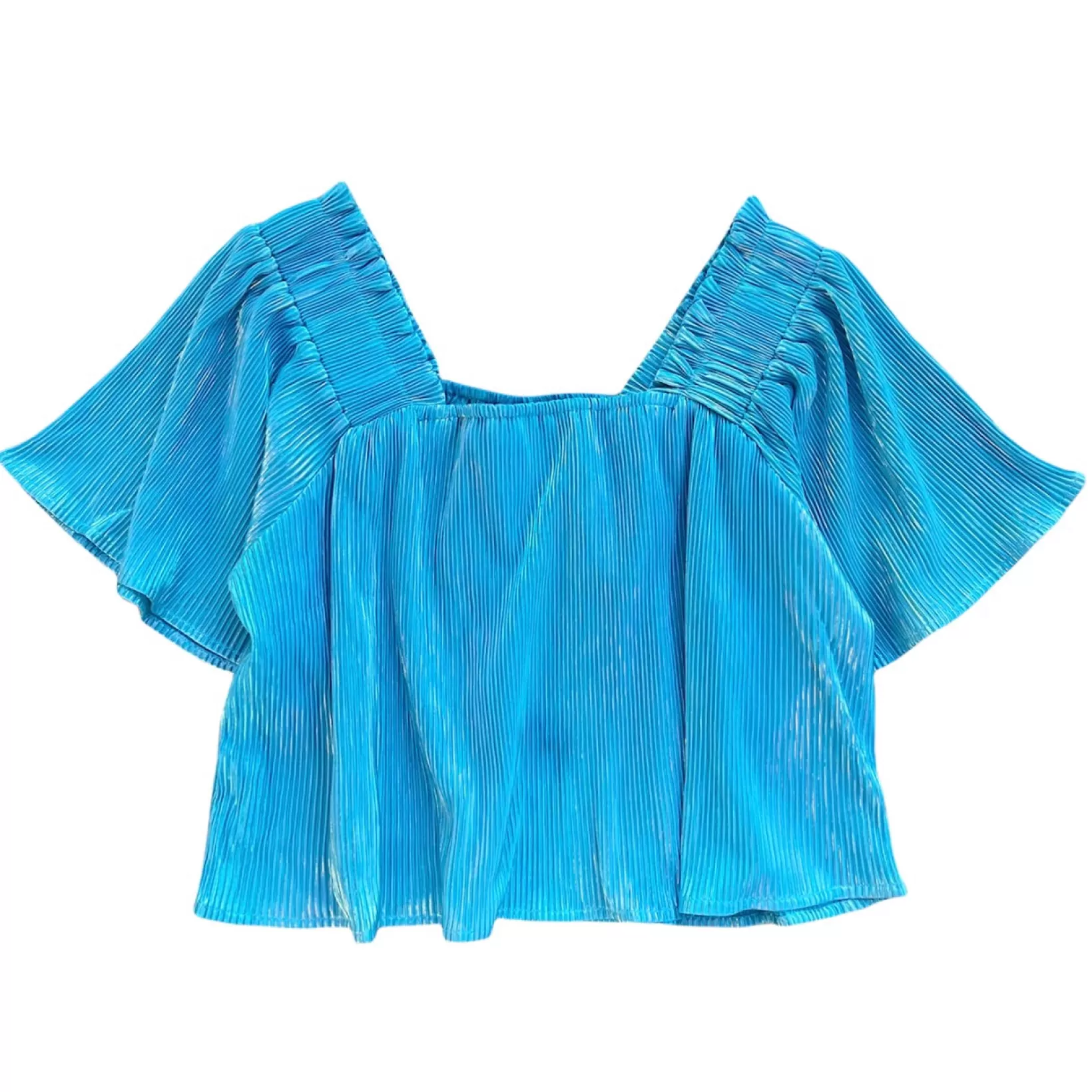 Sale Queen of Sparkles Pleat Flutter Top Aqua