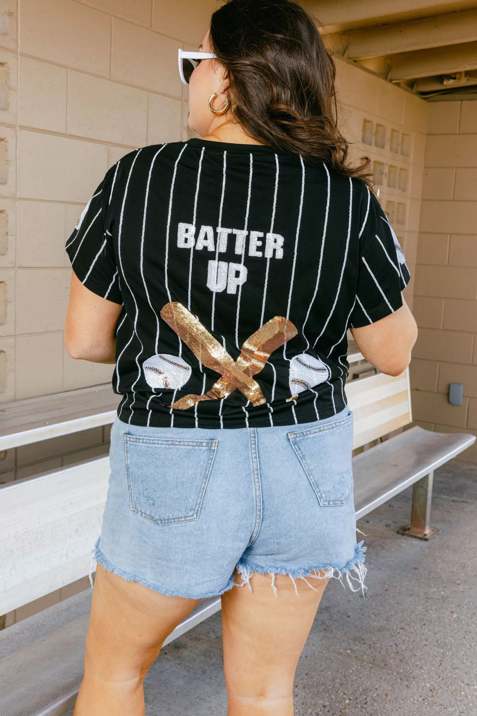 Sale Queen of Sparkles & White Batter Up Tee Black