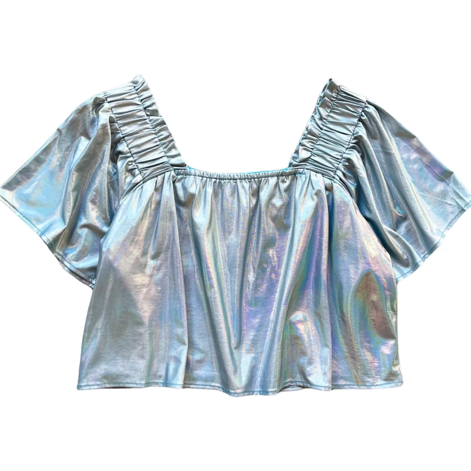 Clearance Queen of Sparkles graphic Flutter Top Blue Holo