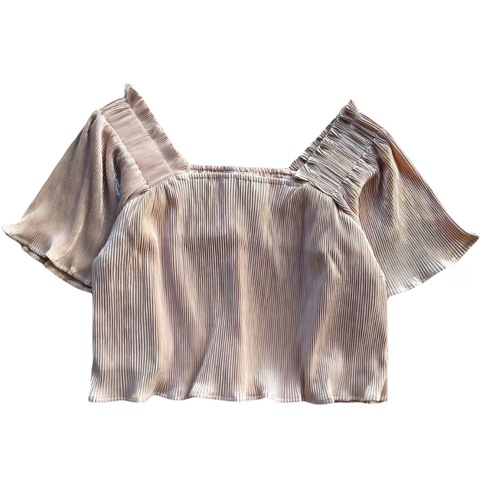 Shop Queen of Sparkles Pleat Flutter Top Champagne