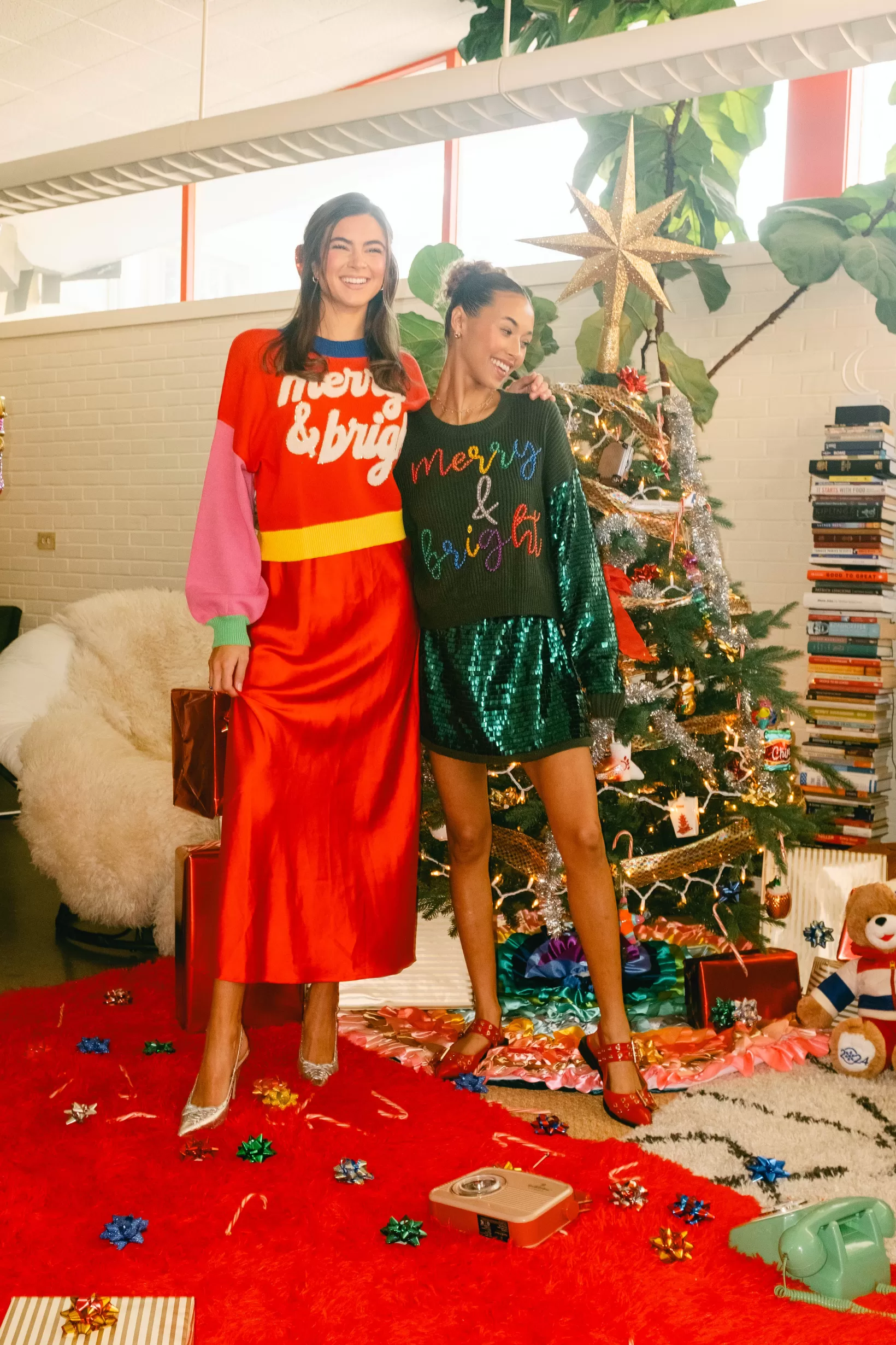 Outlet Queen of Sparkles Fuzzy 'Merry & Bright' Sweater Colorblock