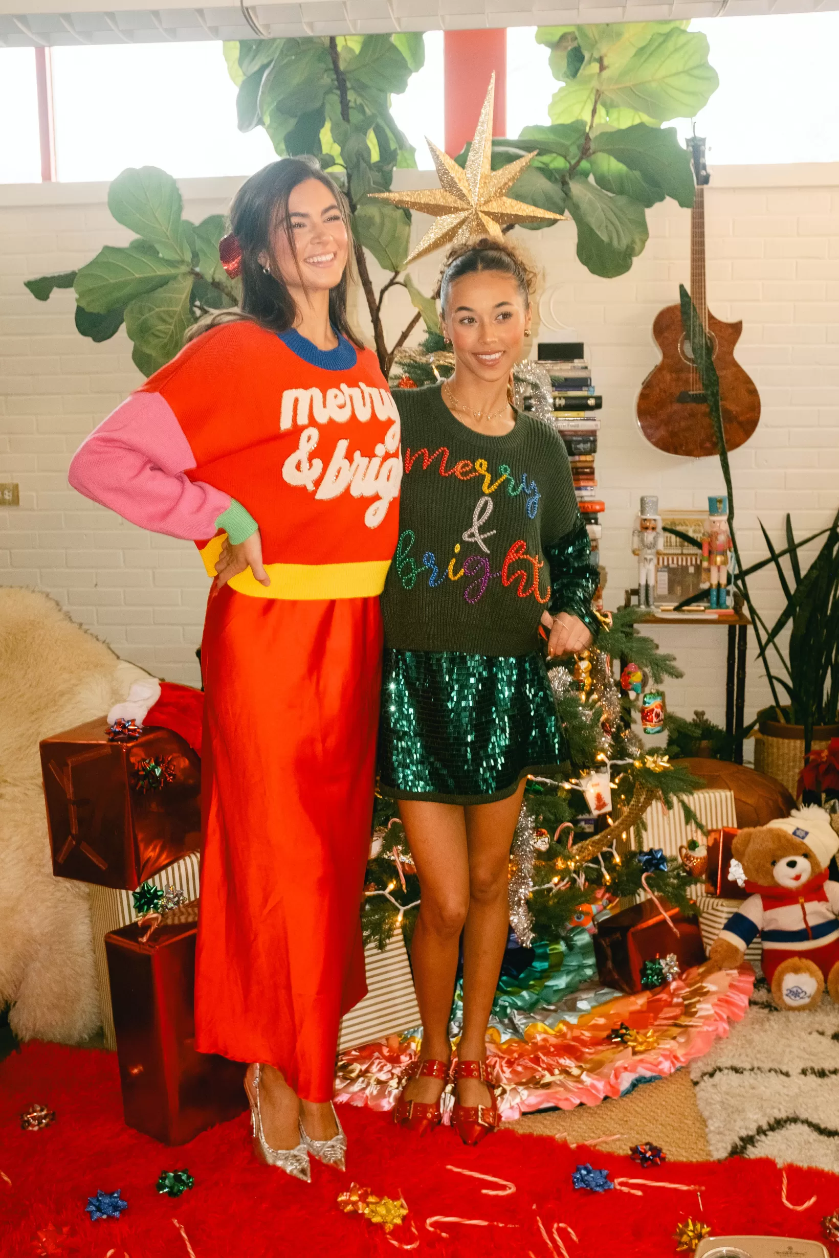 Outlet Queen of Sparkles Fuzzy 'Merry & Bright' Sweater Colorblock