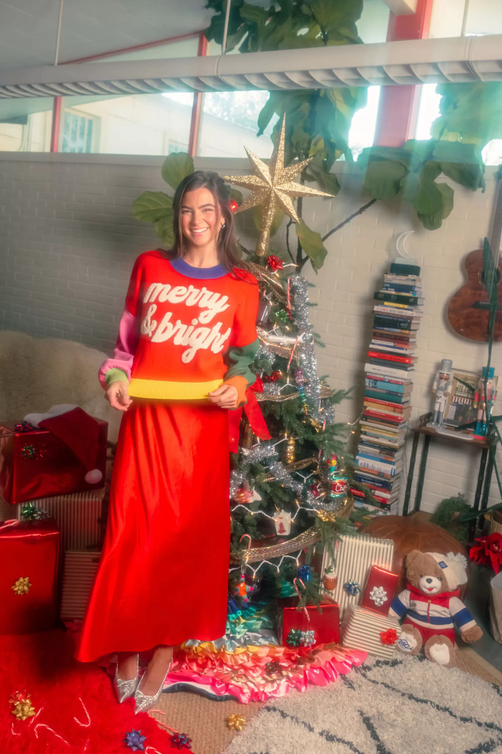 Outlet Queen of Sparkles Fuzzy 'Merry & Bright' Sweater Colorblock