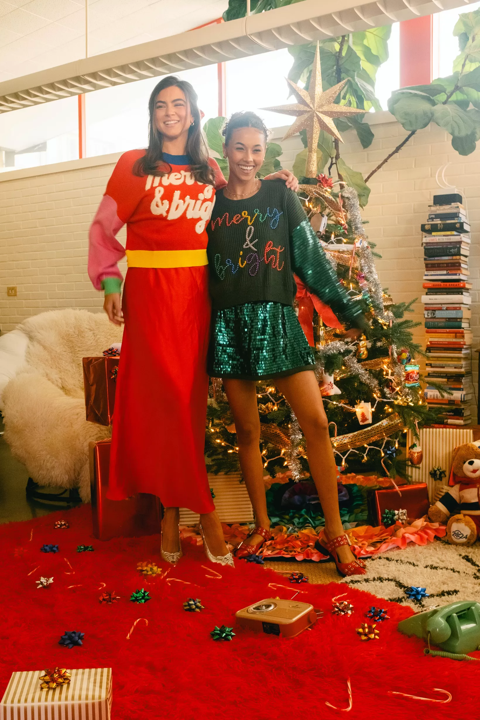 Outlet Queen of Sparkles Fuzzy 'Merry & Bright' Sweater Colorblock
