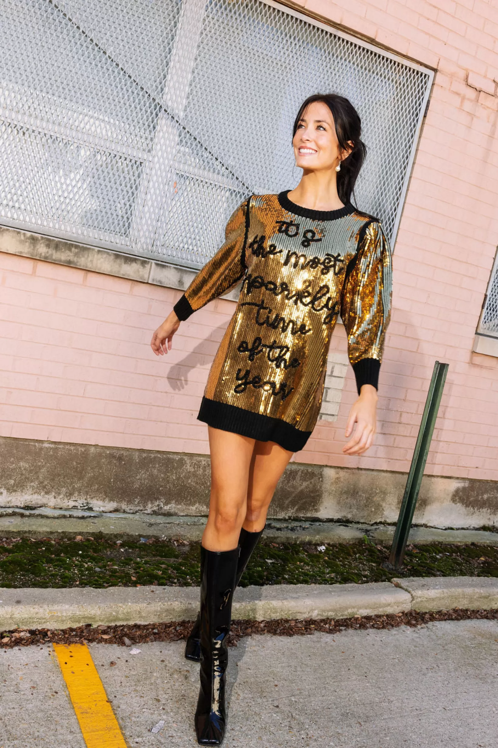 Cheap Queen of Sparkles & Black Sequin Sparkly Time Sweater Dress Gold