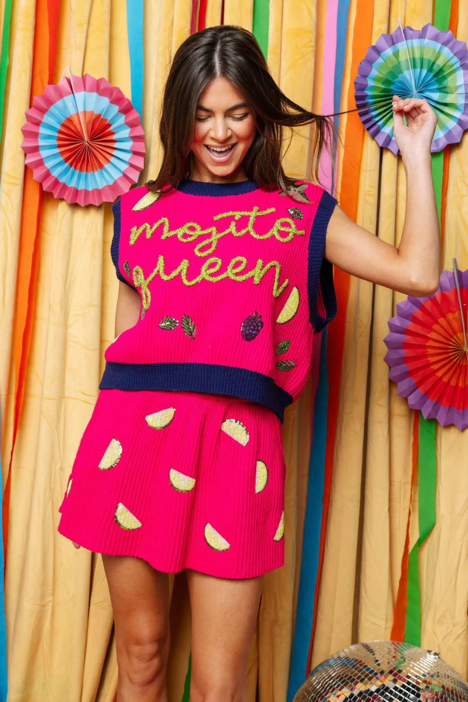 Clearance Queen of Sparkles Hot Pink Lime Sweater Skirt