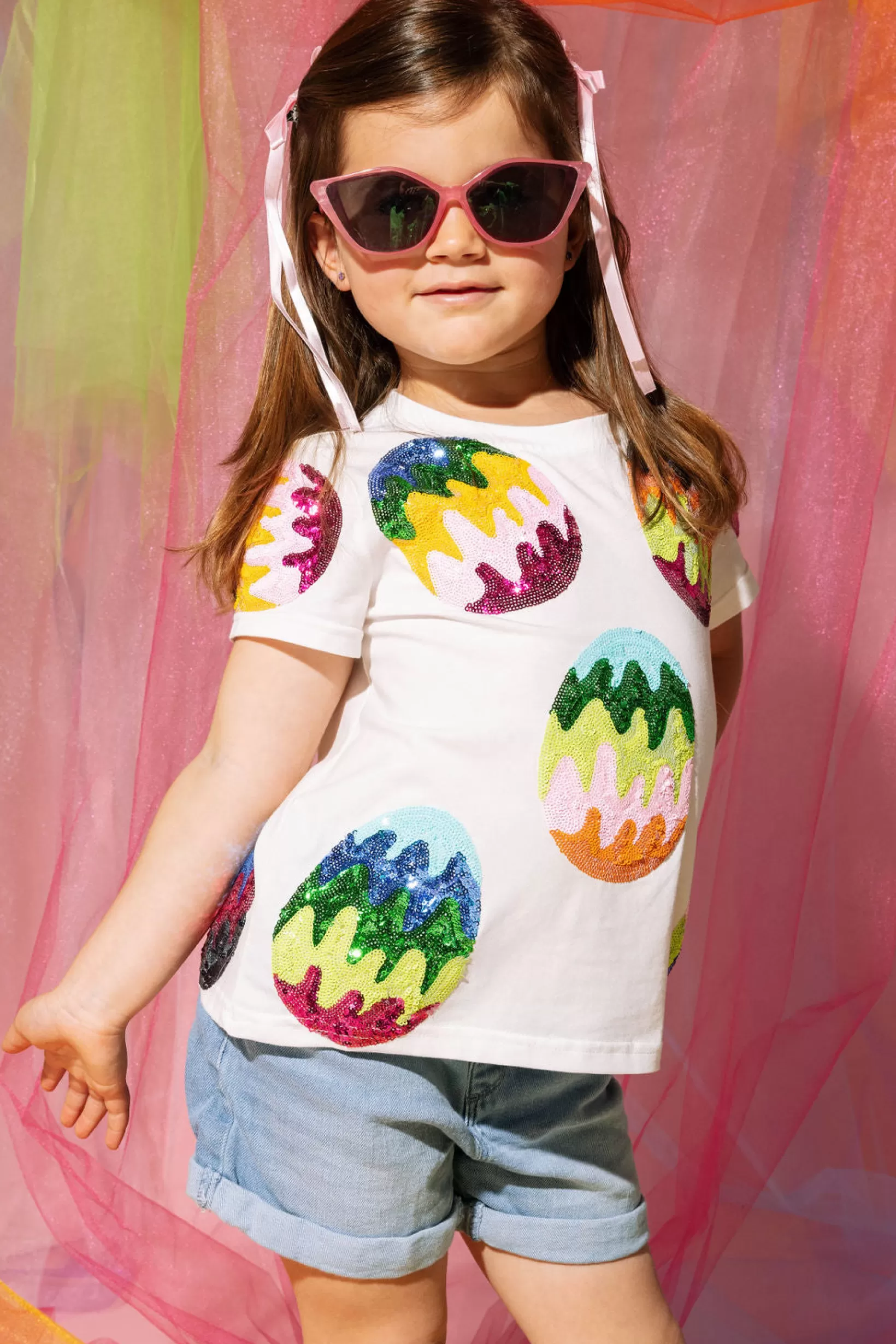 Best Sale Queen of Sparkles Kids Groovy Easter Egg Tee White