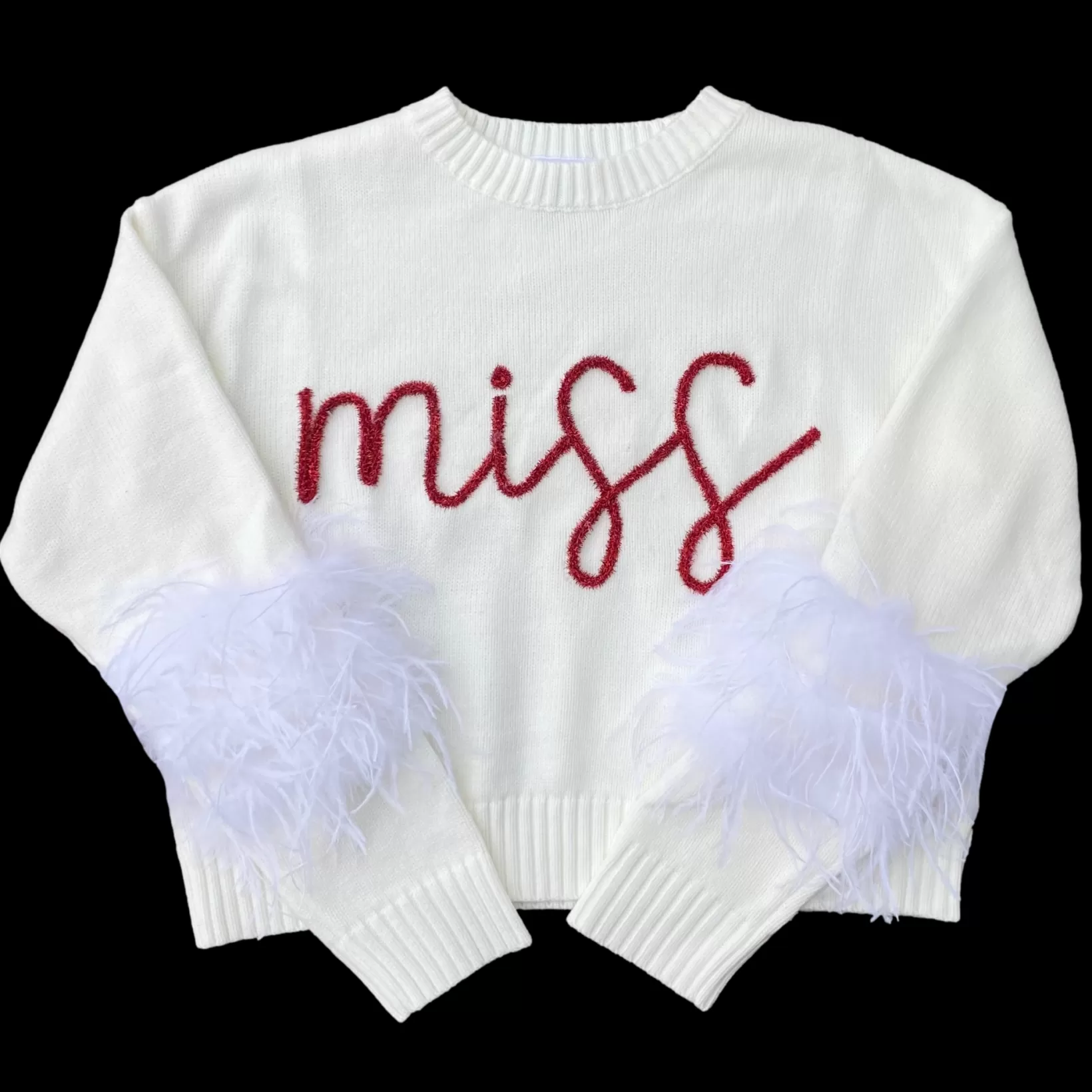 Best Queen of Sparkles “Miss” Feather Sleeve Sweater