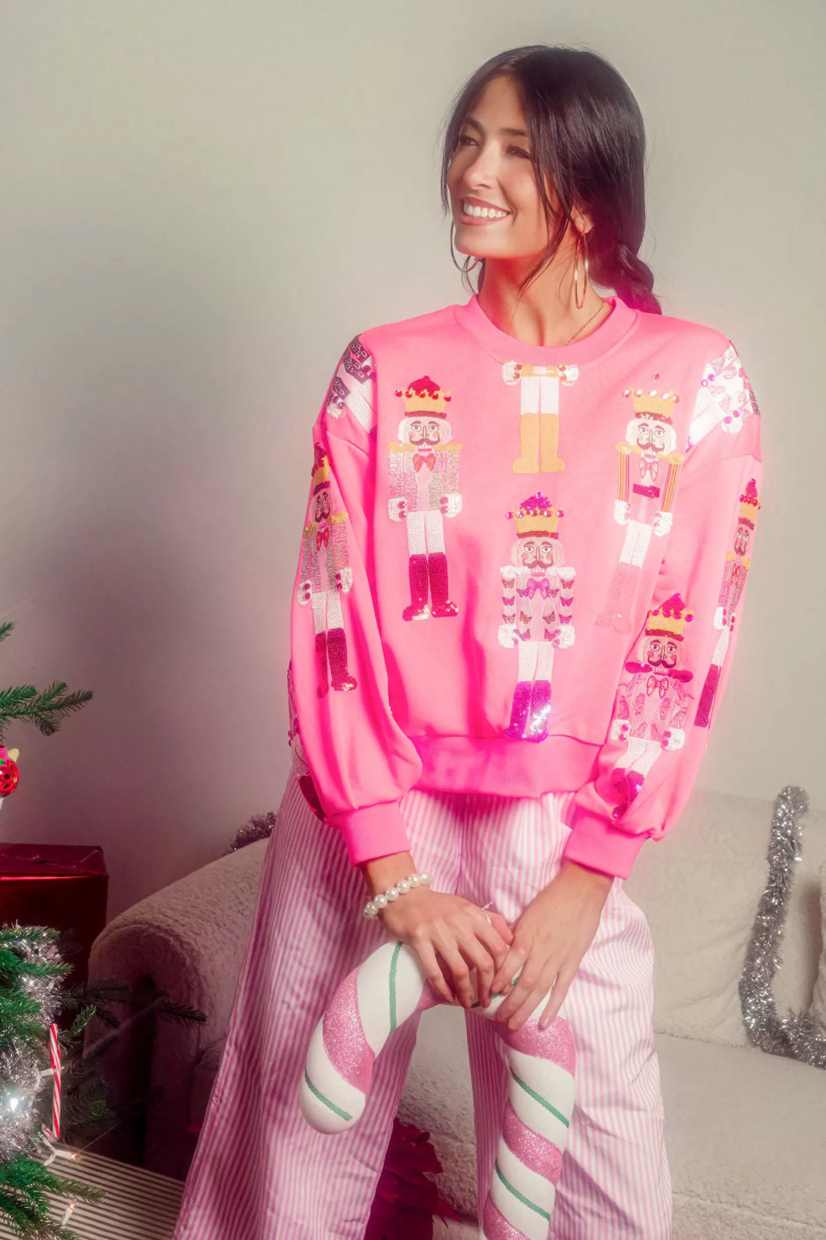 Cheap Queen of Sparkles Scatter Nutcracker Sweatshirt Neon Pink