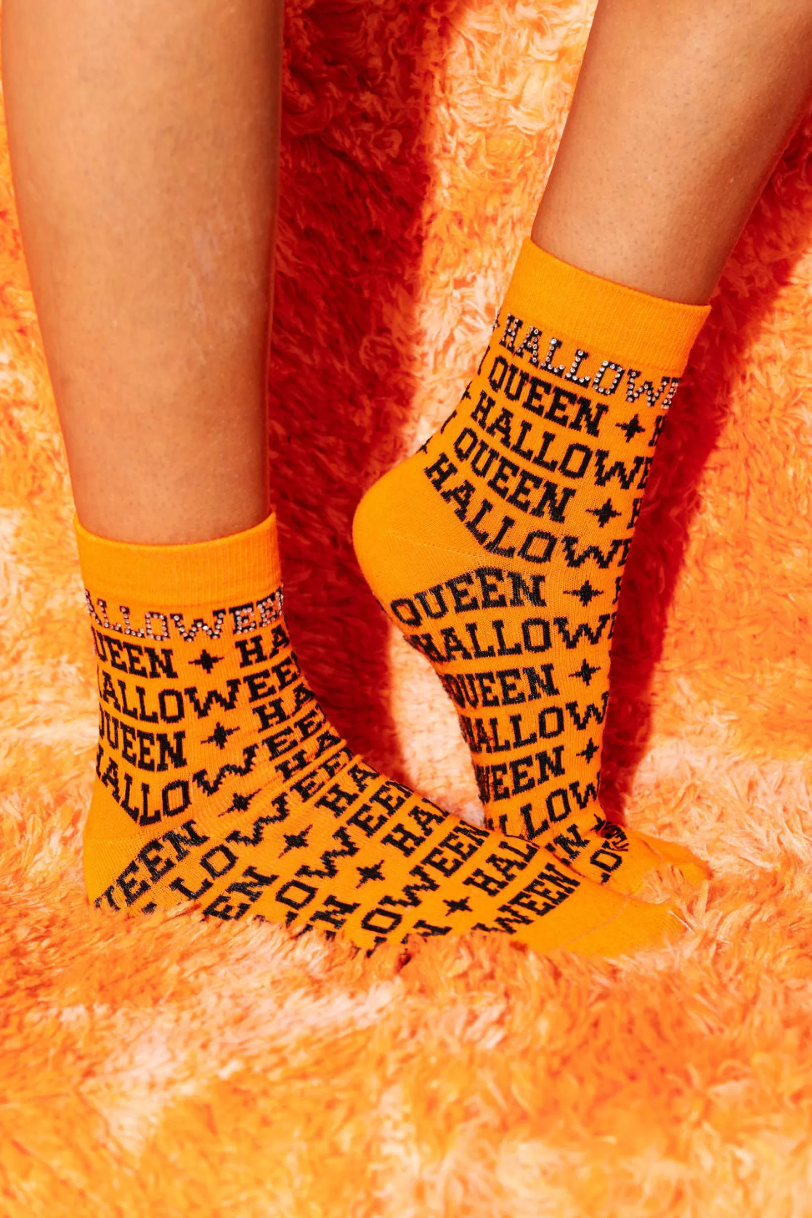 Hot Queen of Sparkles & Black Rhinestone 'Halloween Queen' Socks Orange