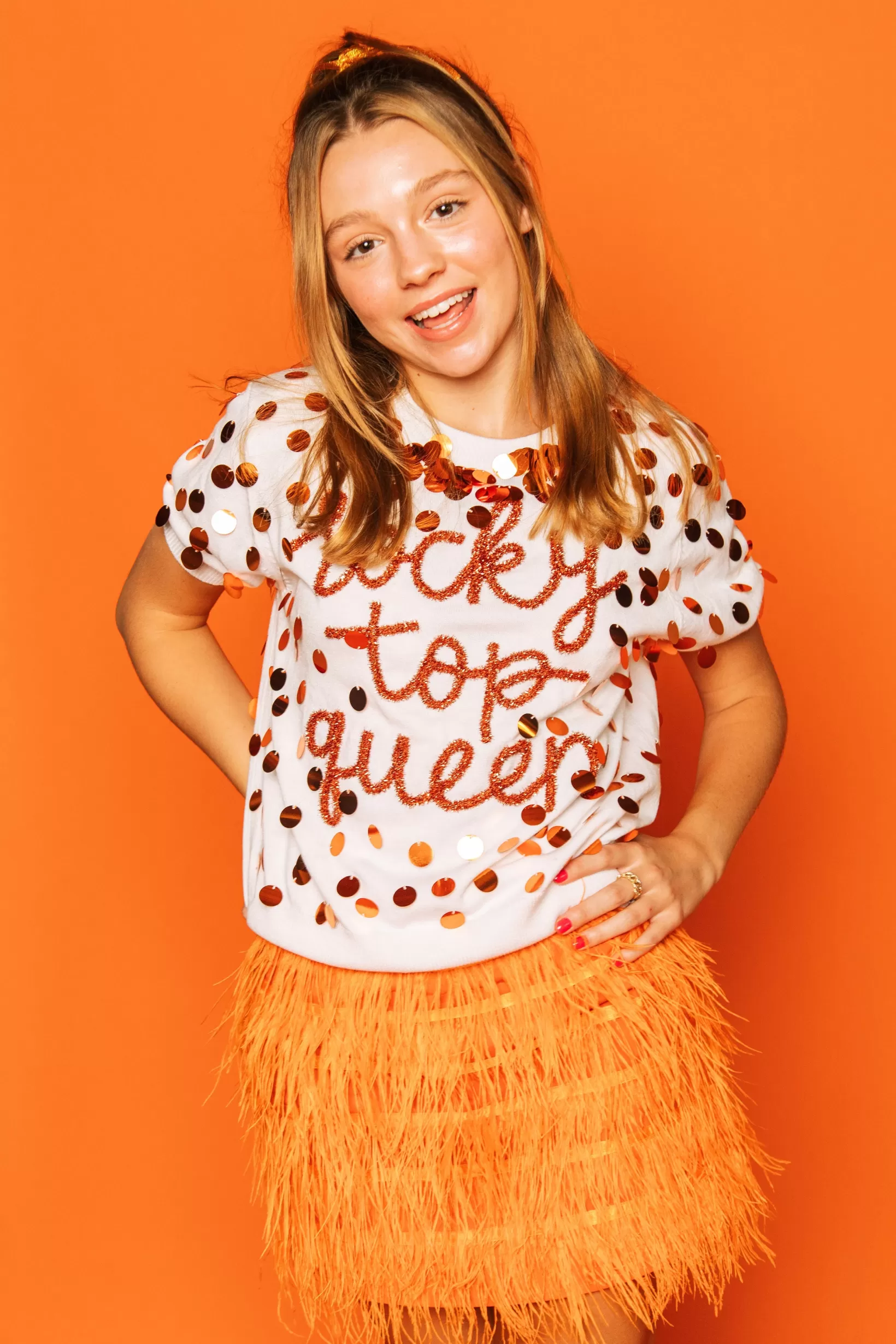 Shop Queen of Sparkles Orange Feather Skirt