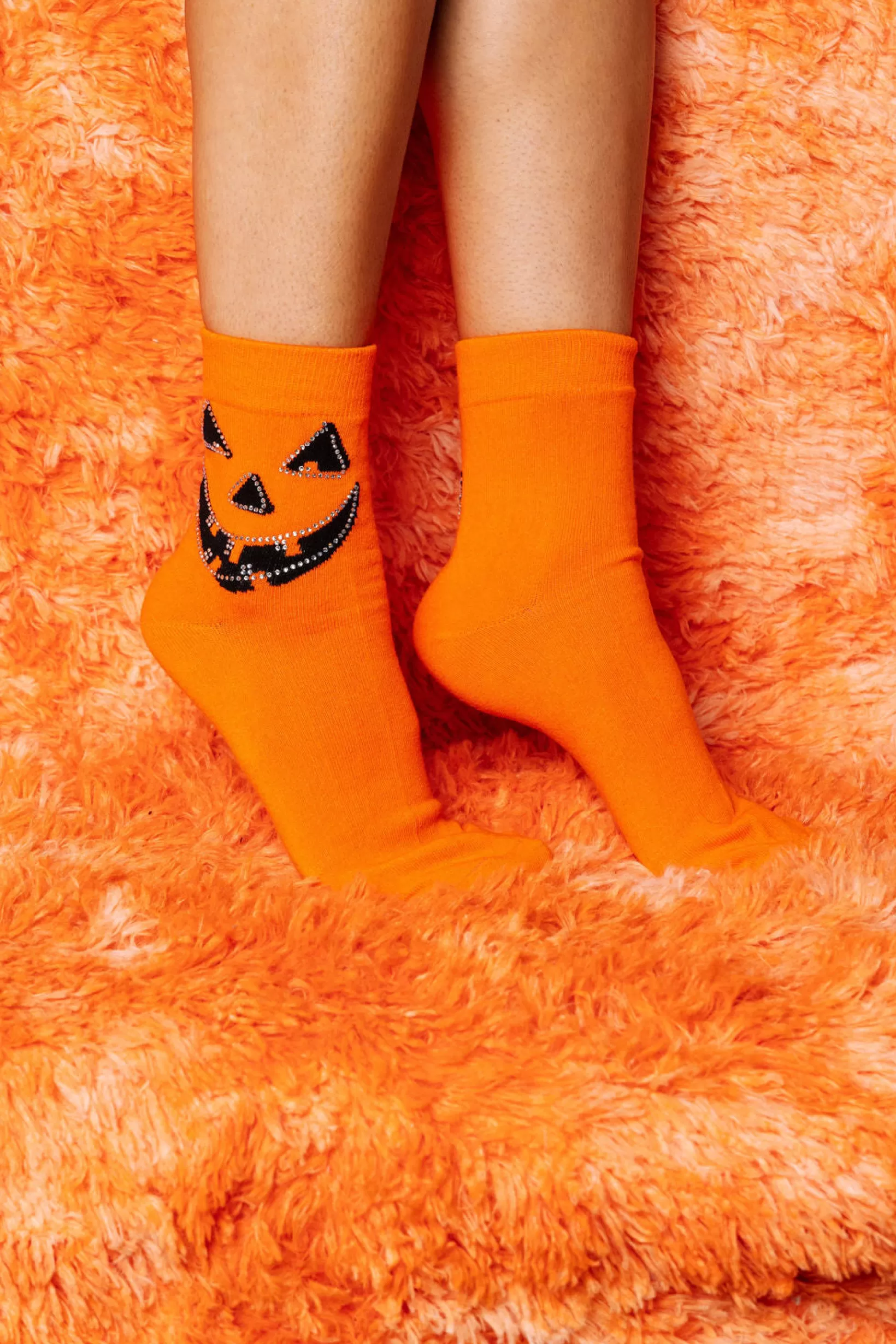 Hot Queen of Sparkles Pumpkin Rhinestone Socks Orange