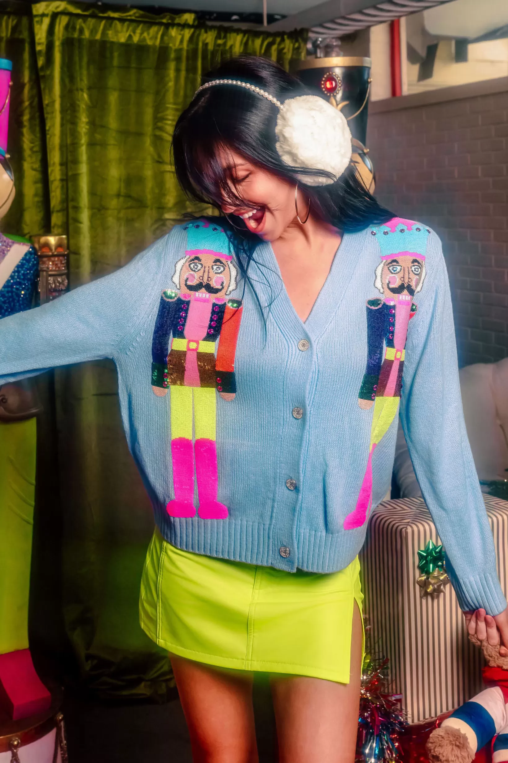 Store Queen of Sparkles & Neon Nutcracker Cardigan Powder Blue