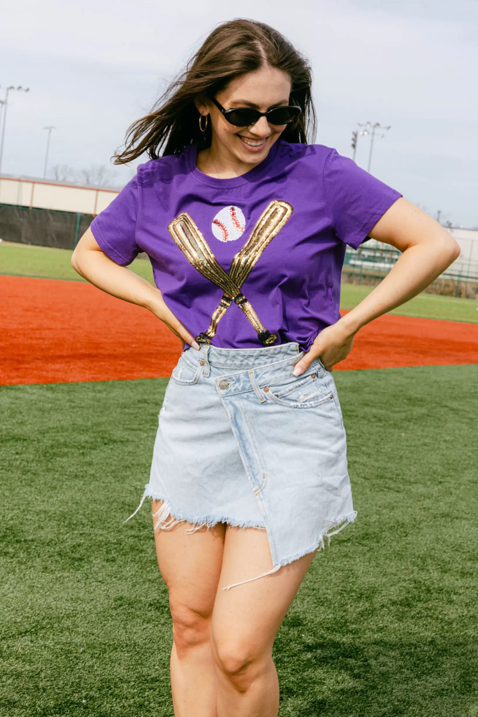 Discount Queen of Sparkles & Gold Baseball Tee Purple