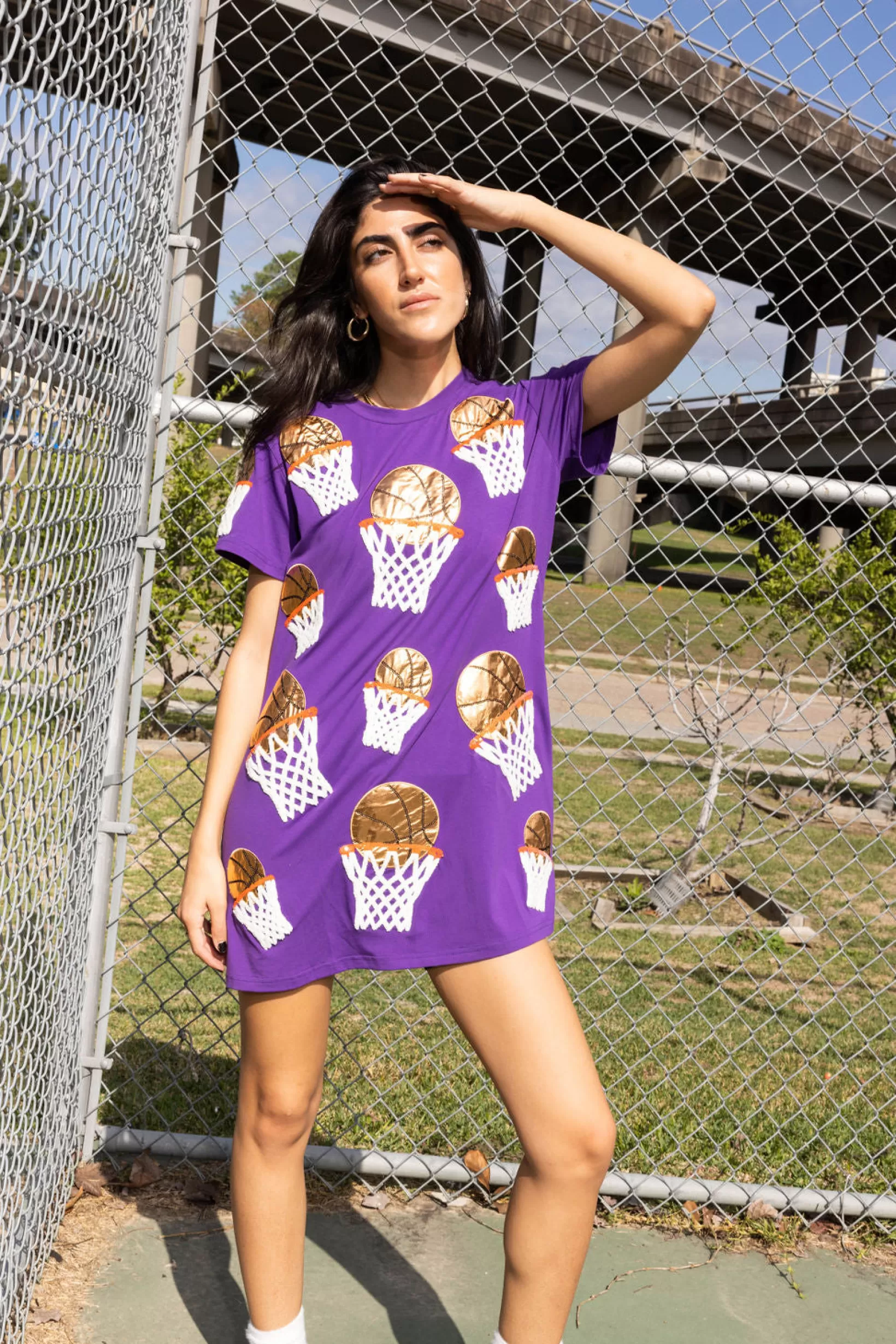 Fashion Queen of Sparkles Basketball Hoop Tee Dress Purple