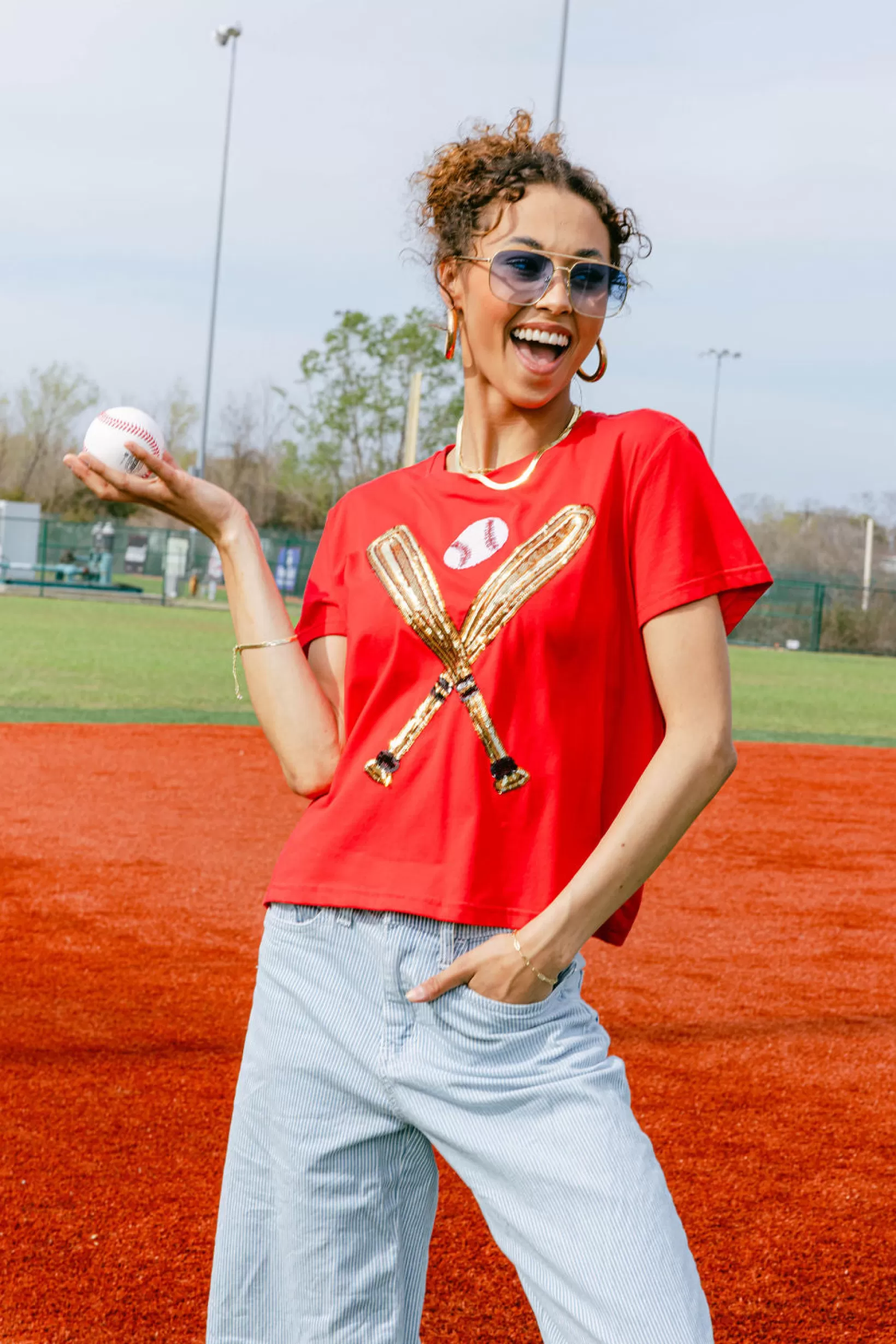 Cheap Queen of Sparkles & Gold Baseball Tee Red