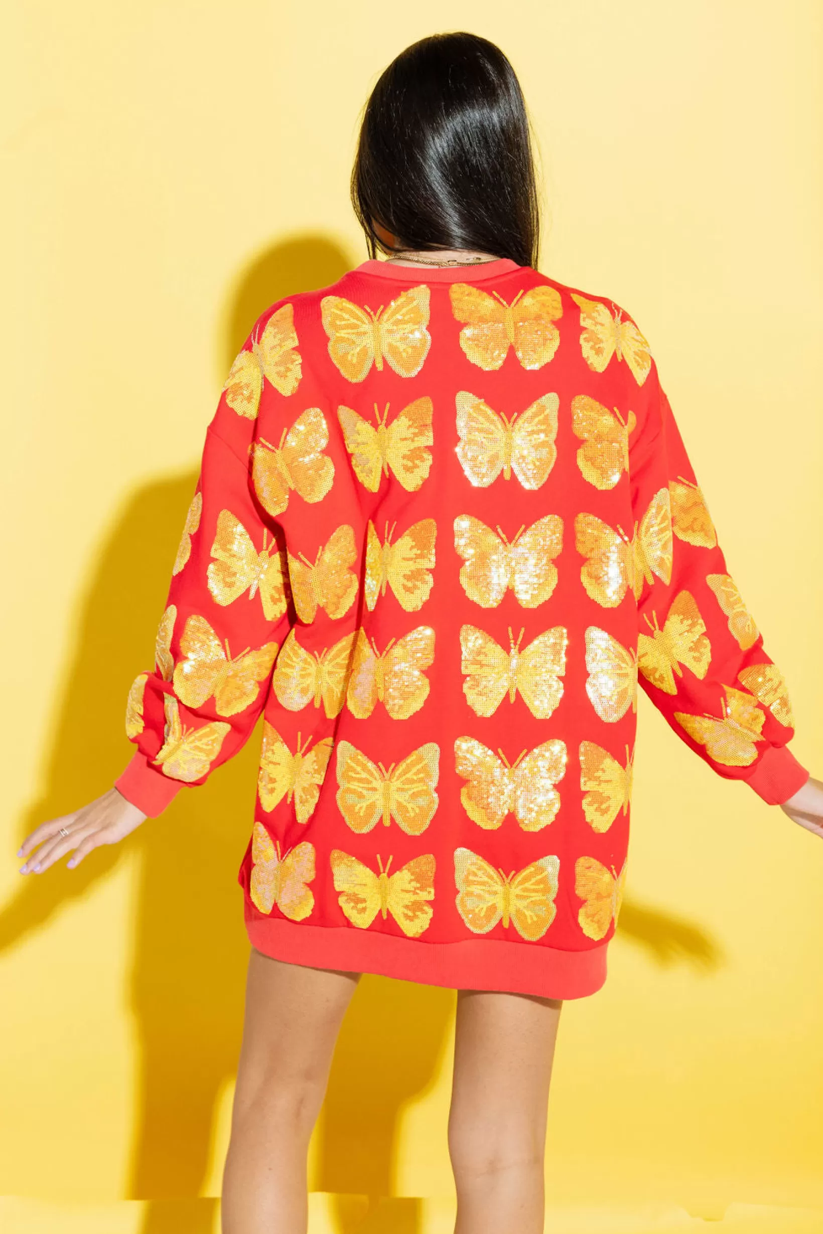 Hot Queen of Sparkles Red & Yellow Butterfly Sweatshirt Dress