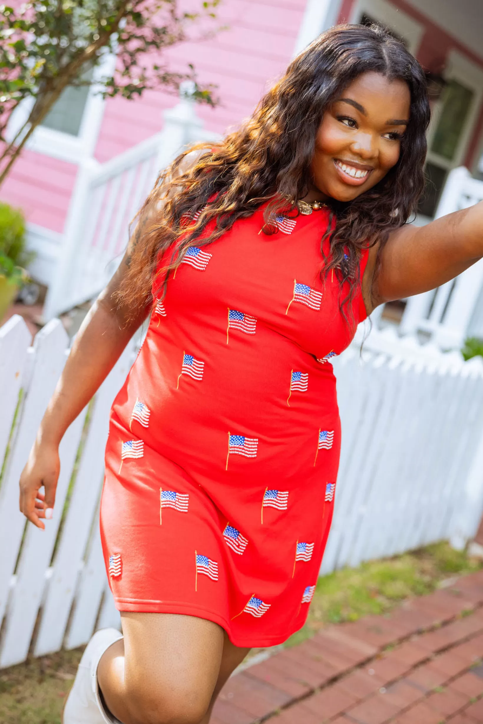 New Queen of Sparkles Beaded Flag Tank Dress Red