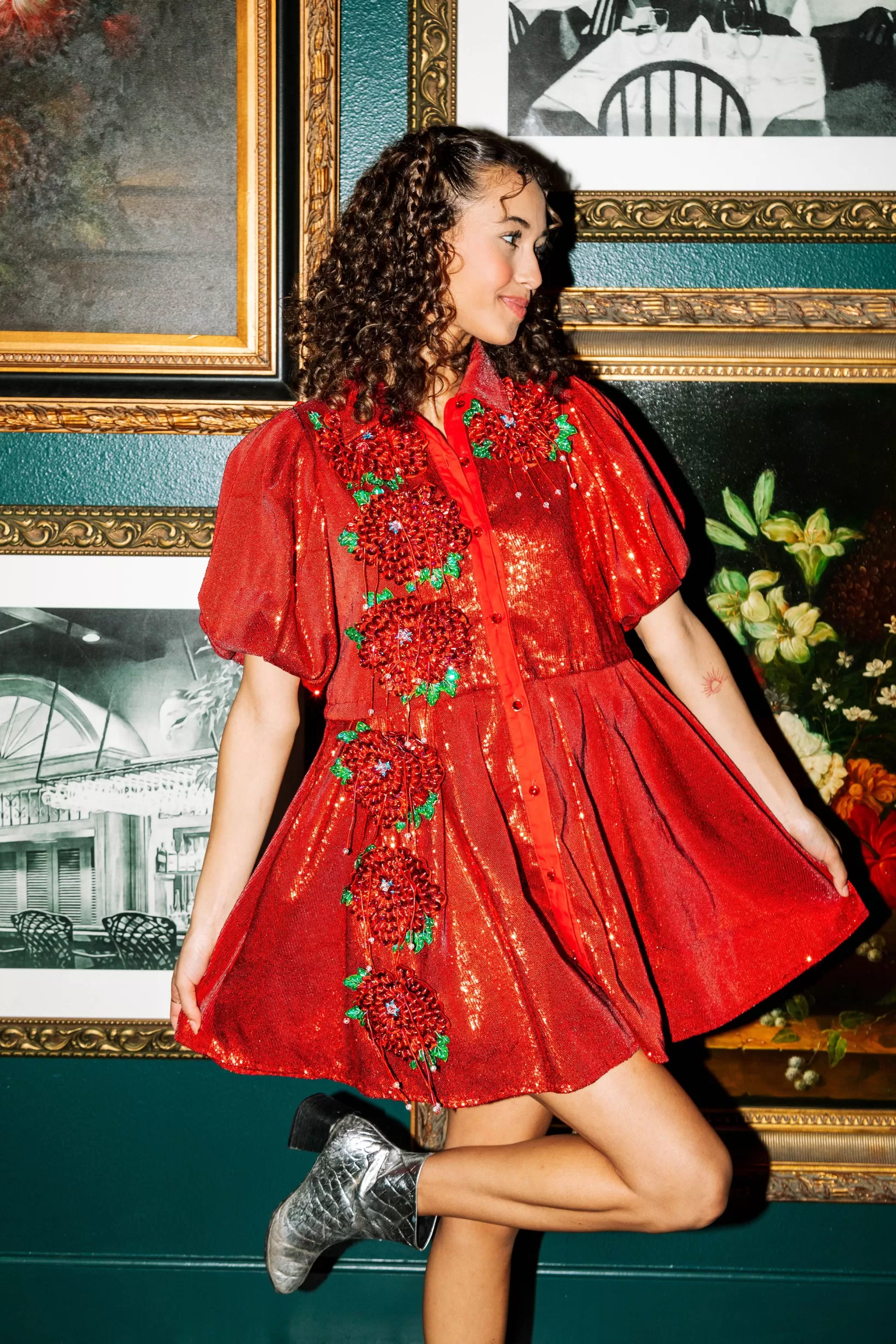 Shop Queen of Sparkles Red Sequin Flower Dress