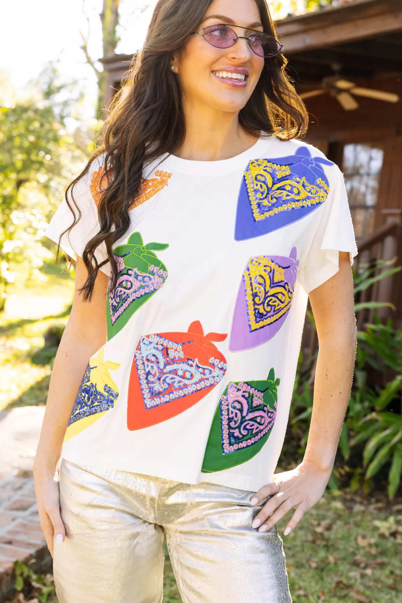 Best Queen of Sparkles Multi Bandana Tee White