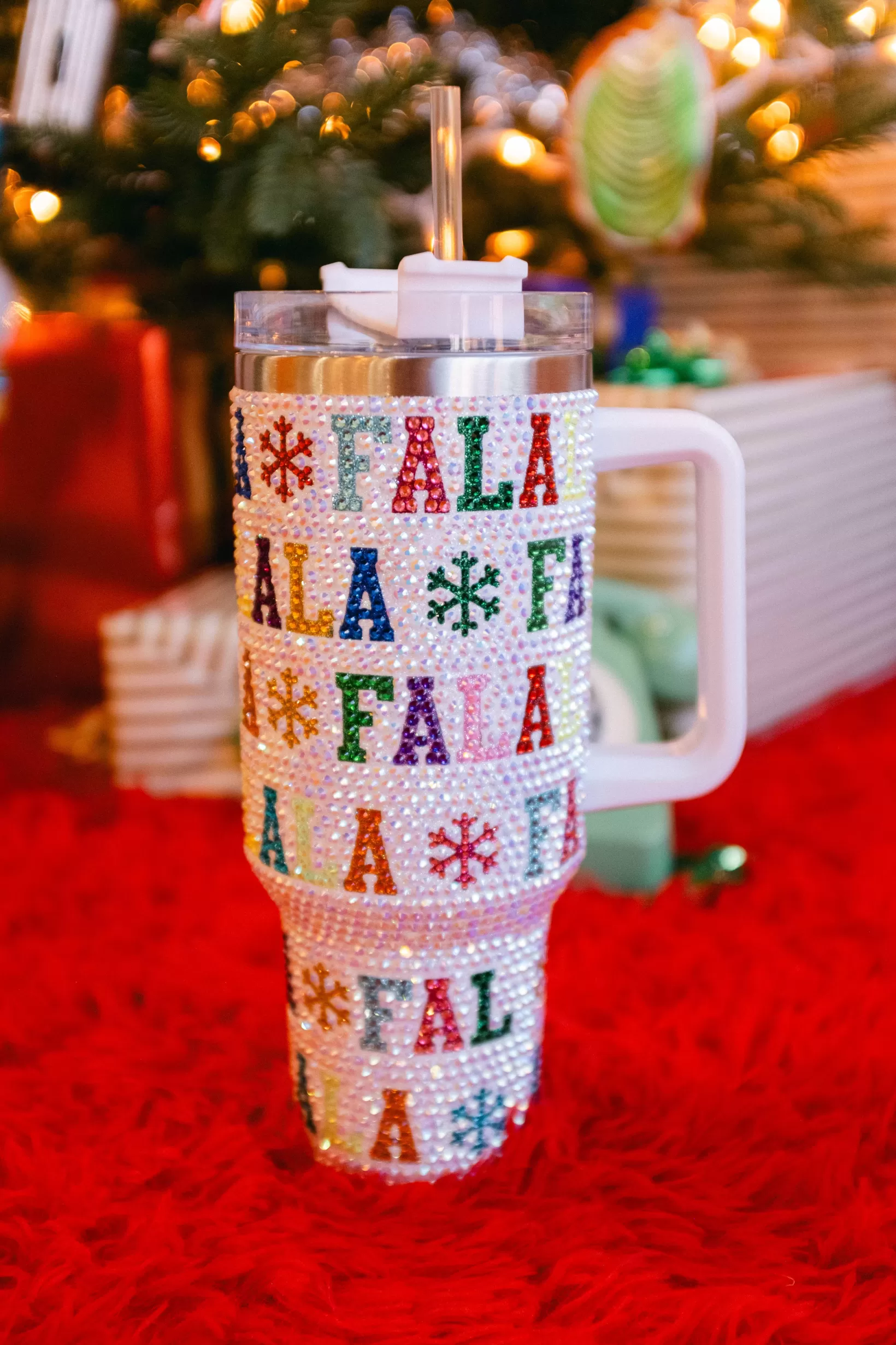 Outlet Queen of Sparkles Multi 'Fa La La" Rhinestone Tumbler White