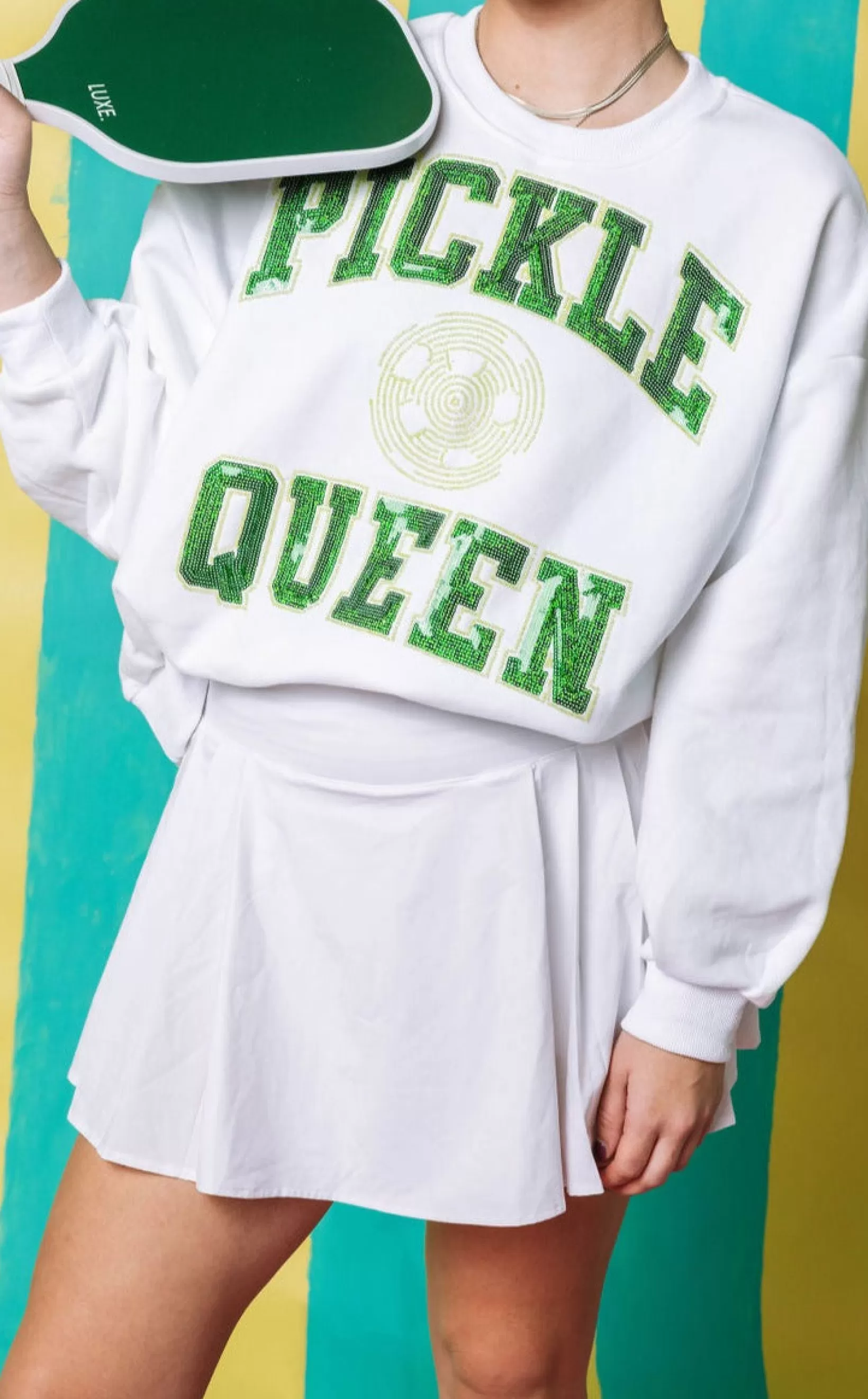 New Queen of Sparkles 'Pickle Ball Queen' Sweatshirt White