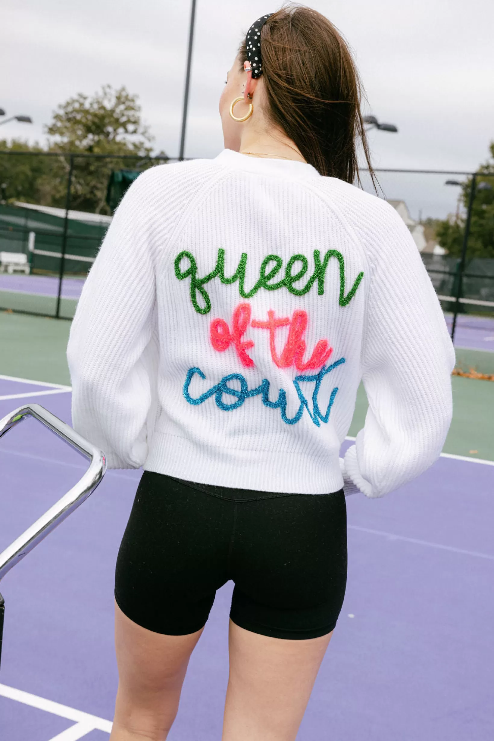 Cheap Queen of Sparkles Queen of the Tennis Court Cardigan White