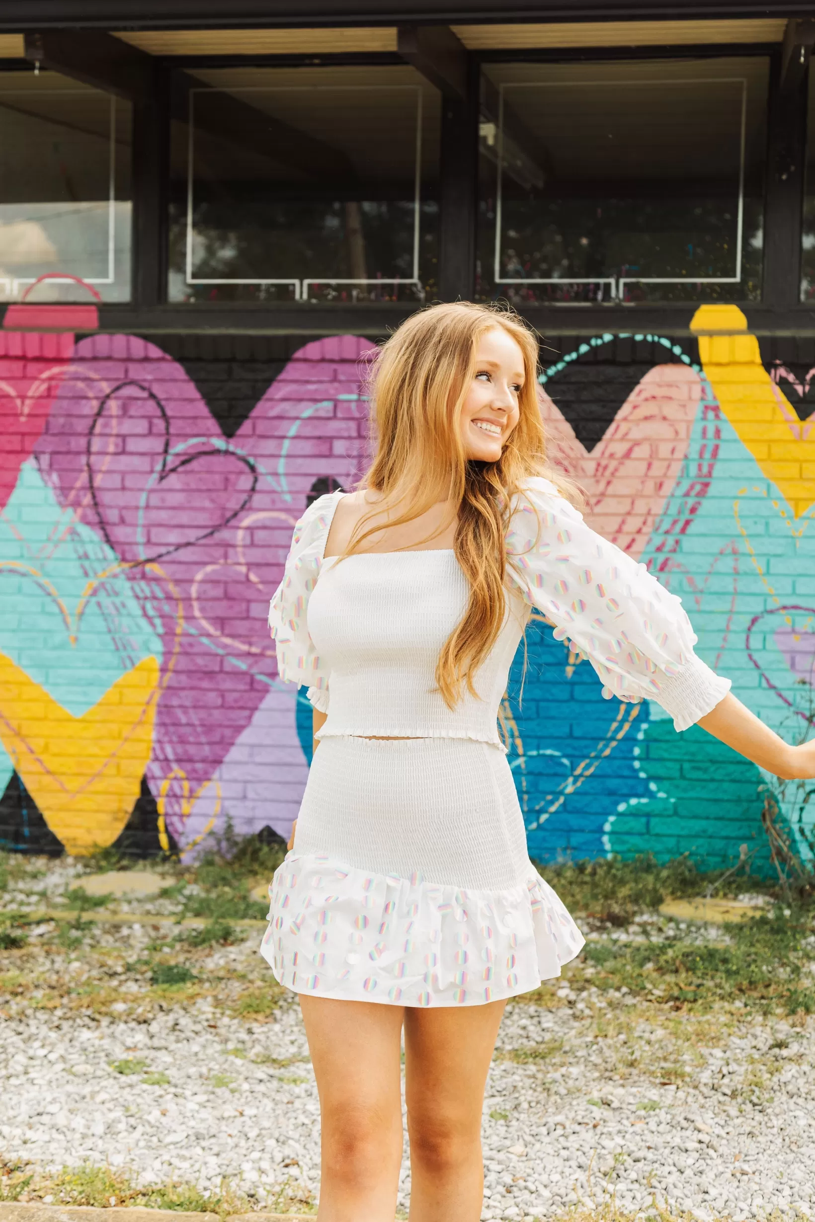 Hot Queen of Sparkles White Smocked Rainbow Sequin Pailette Skirt