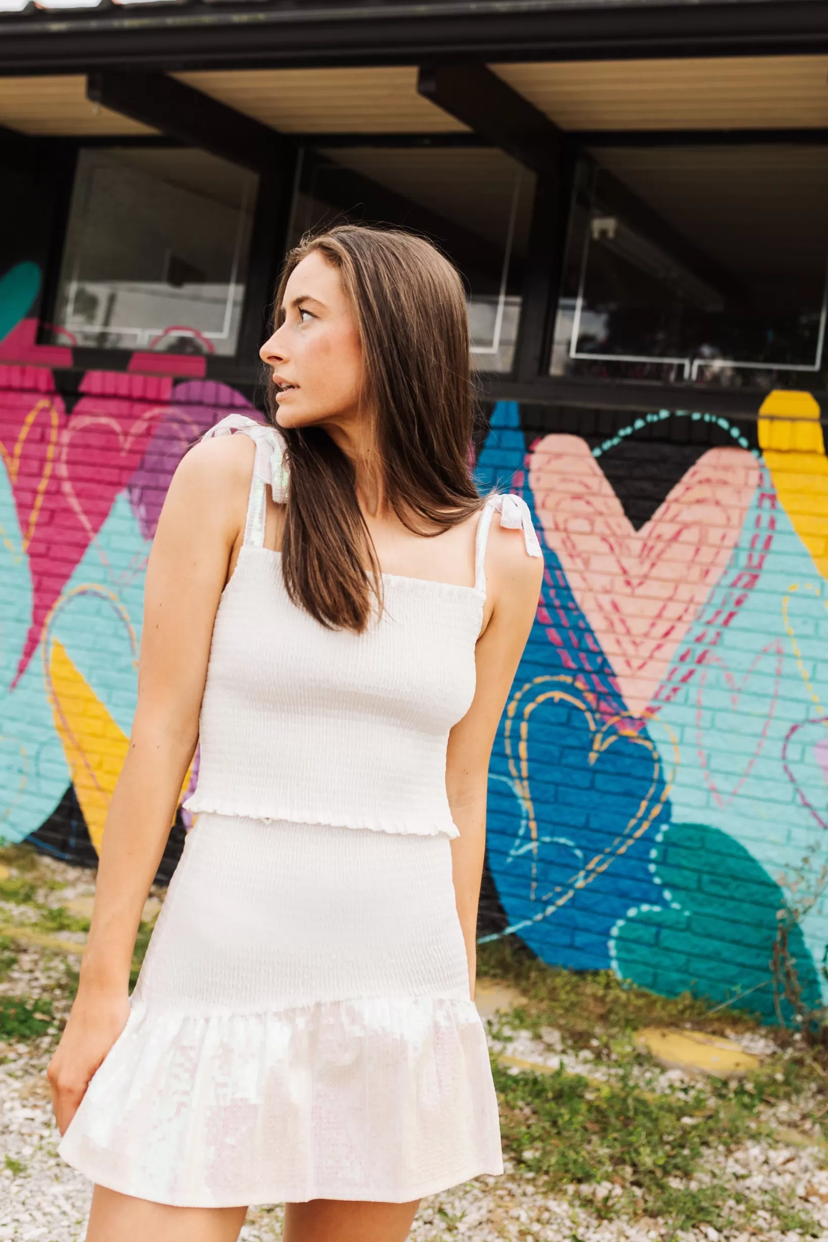 Shop Queen of Sparkles White Smocked Sequin Tie Tank