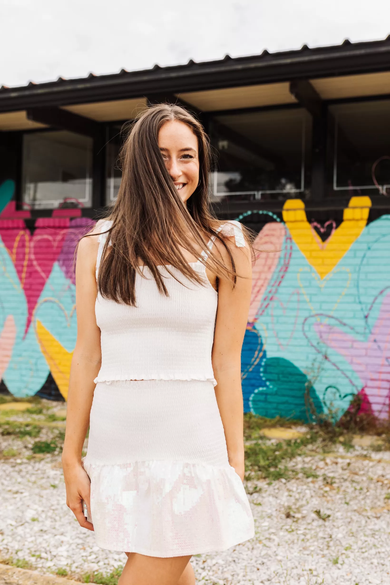 Shop Queen of Sparkles White Smocked Sequin Tie Tank