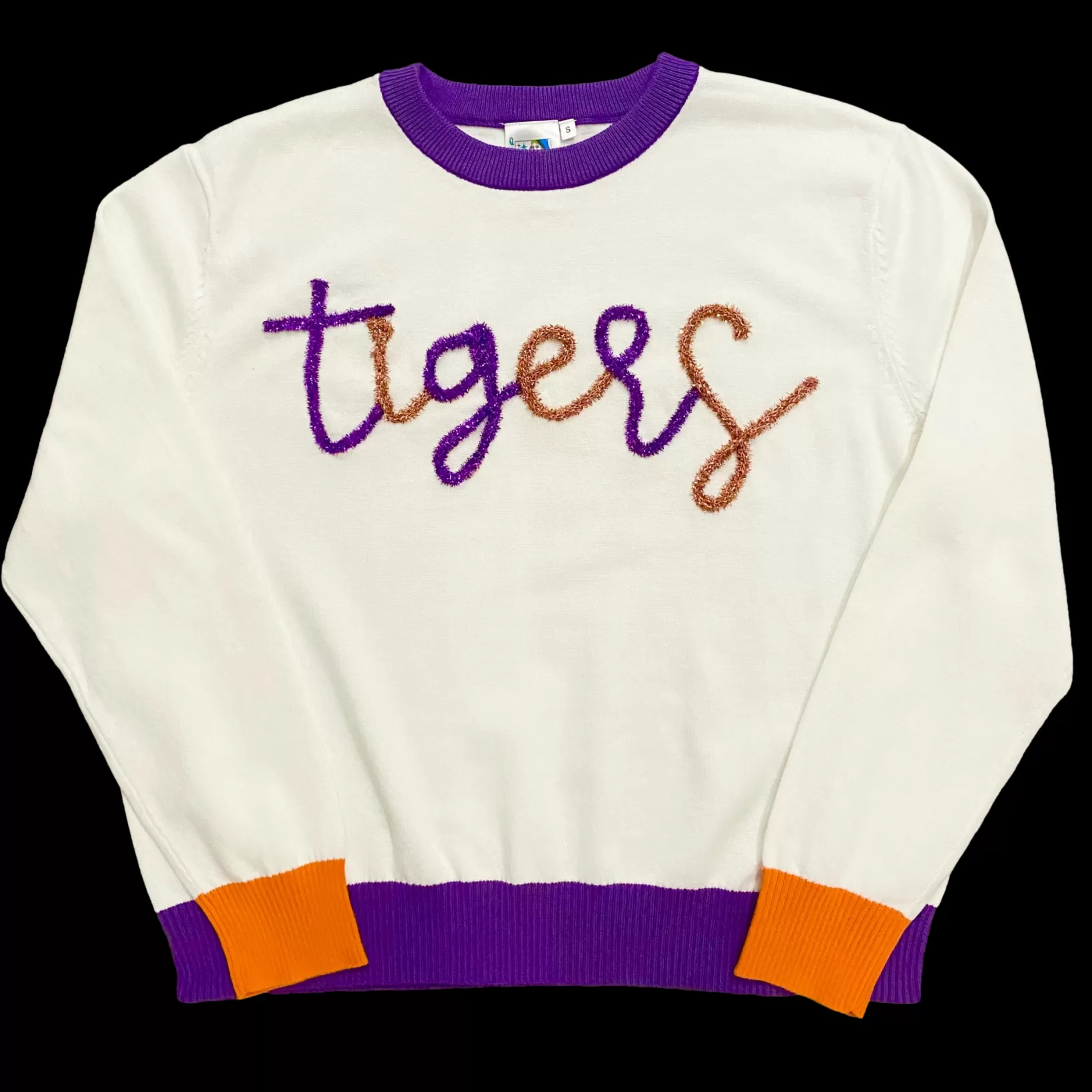 Clearance Queen of Sparkles White w/ Purple & Orange "Tigers" LS Sweater - Licensed