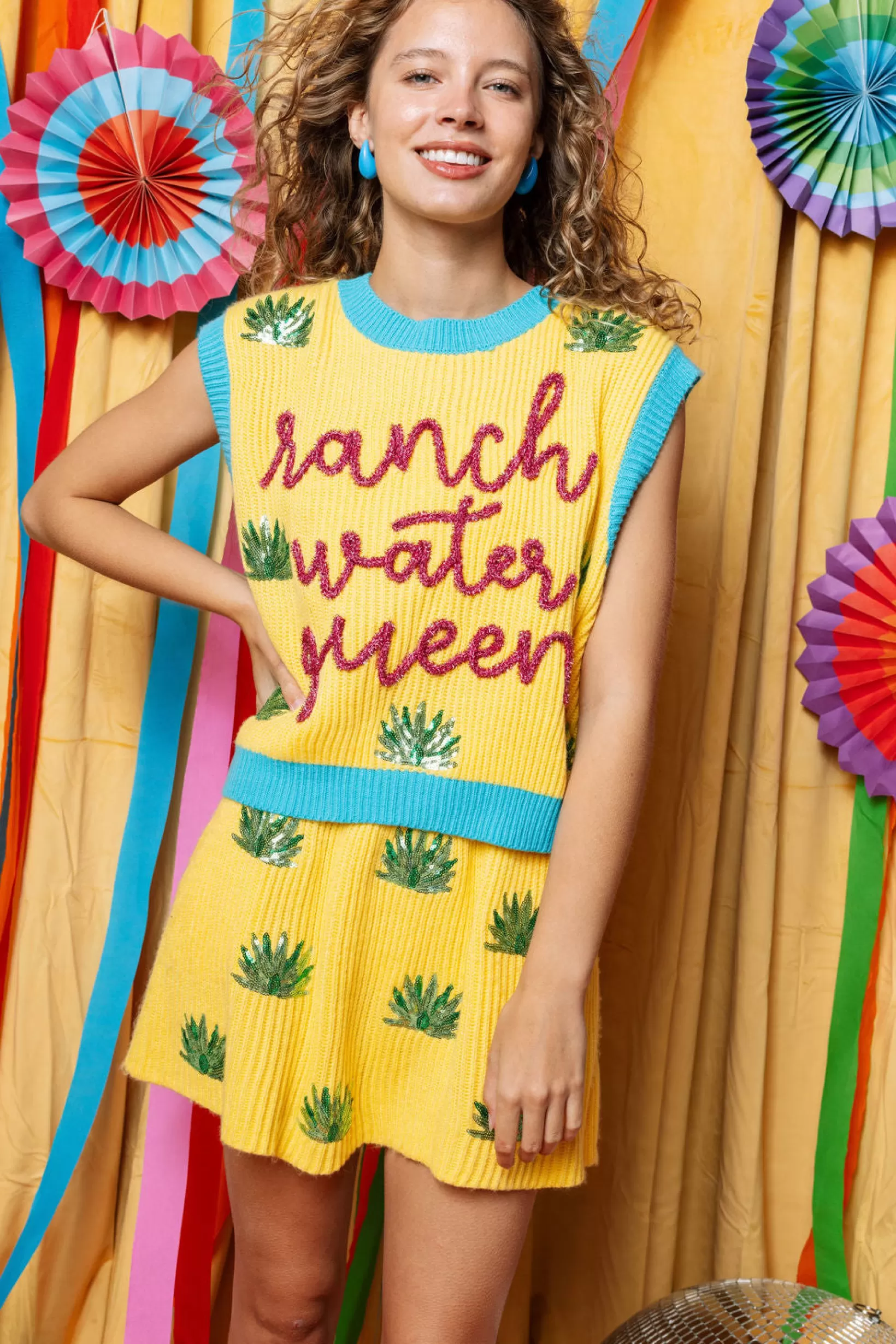 Shop Queen of Sparkles Yellow Agave Sweater Skirt